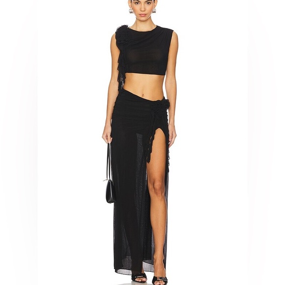 NWT Revolve NBD Nena Sheer Slit with Flowers Maxi Skirt in Black Size Medium - Picture 1 of 10